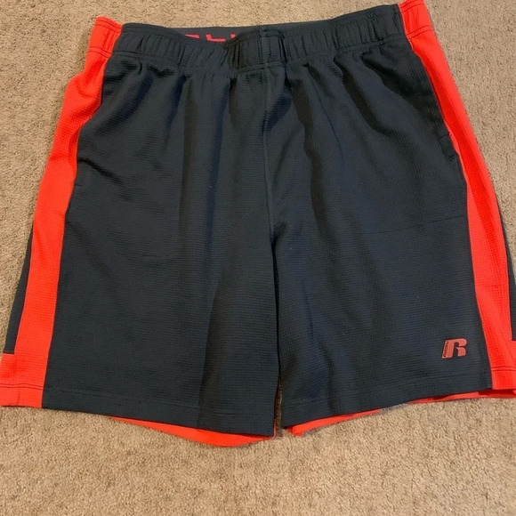 Russell Athletic Long Shorts with Pockets Gray Orange - Picture 1 of 4